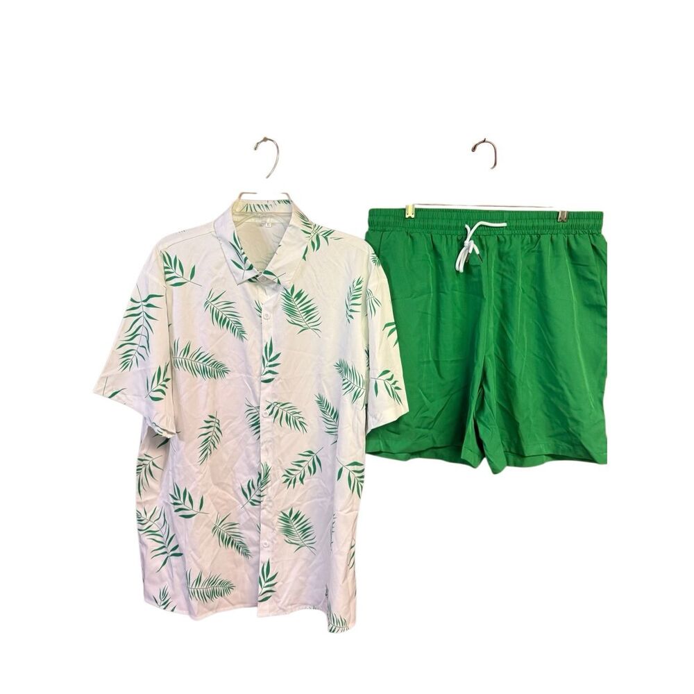 No Brand Mens Palm Trees Short Set Sz XL  (36-38) Green/White  NWOT
